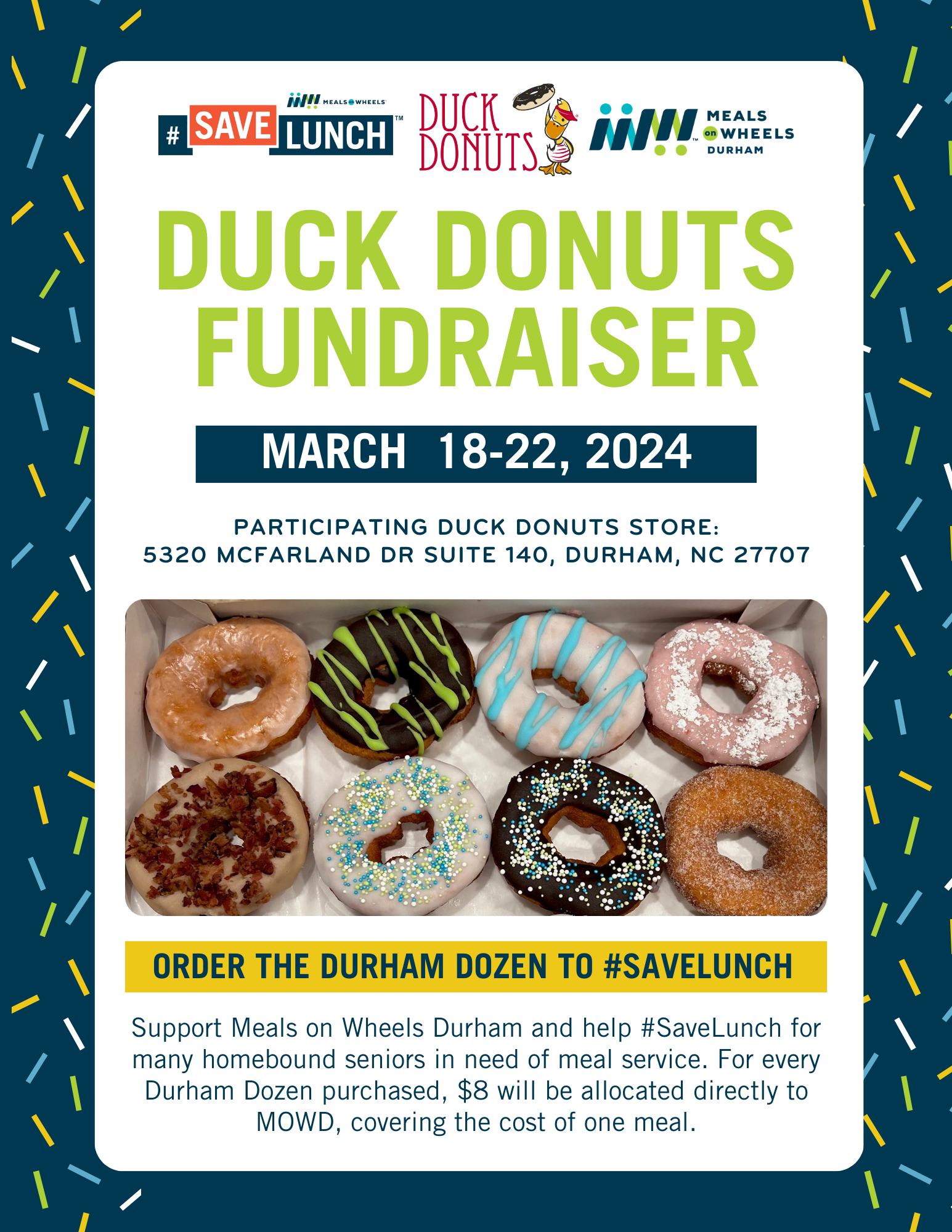 2024 #SaveLunch Duck Donuts Fundraiser Flyer