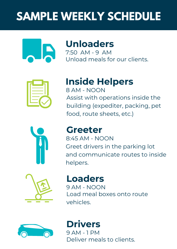 Monday Volunteer Sample Schedule graphic.