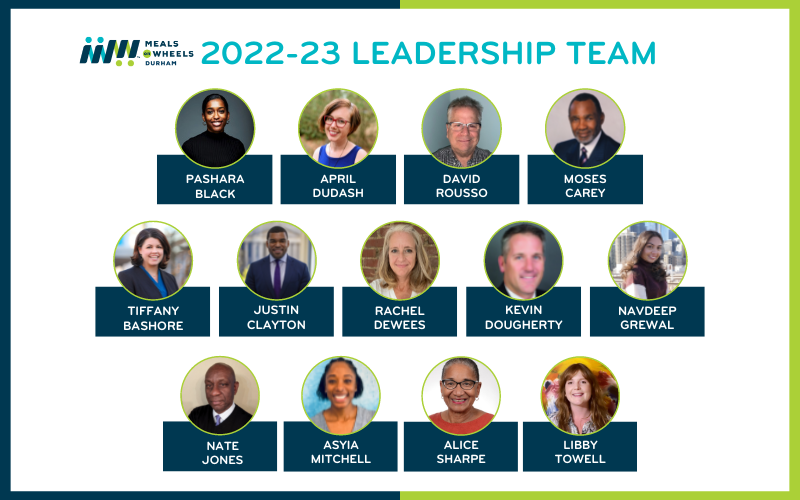 Meals on Wheels Durham Leadership Team graphic with Board Member headshot.