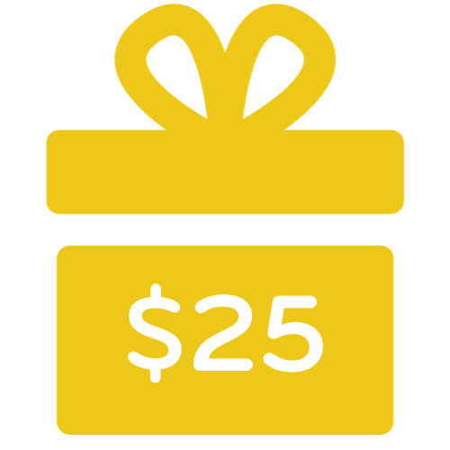 Yellow Present Icon with $25 Text inside