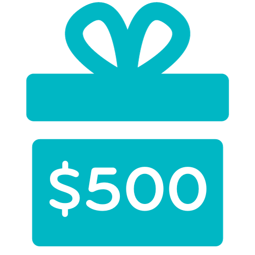 Light Blue Present Icon with $500 Text inside